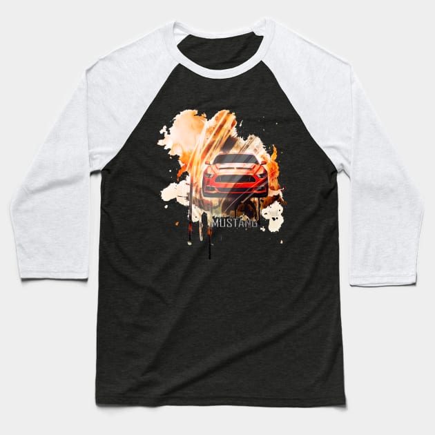 Ford Mustang Splash Fury Baseball T-Shirt by AaaahEeeekStudio